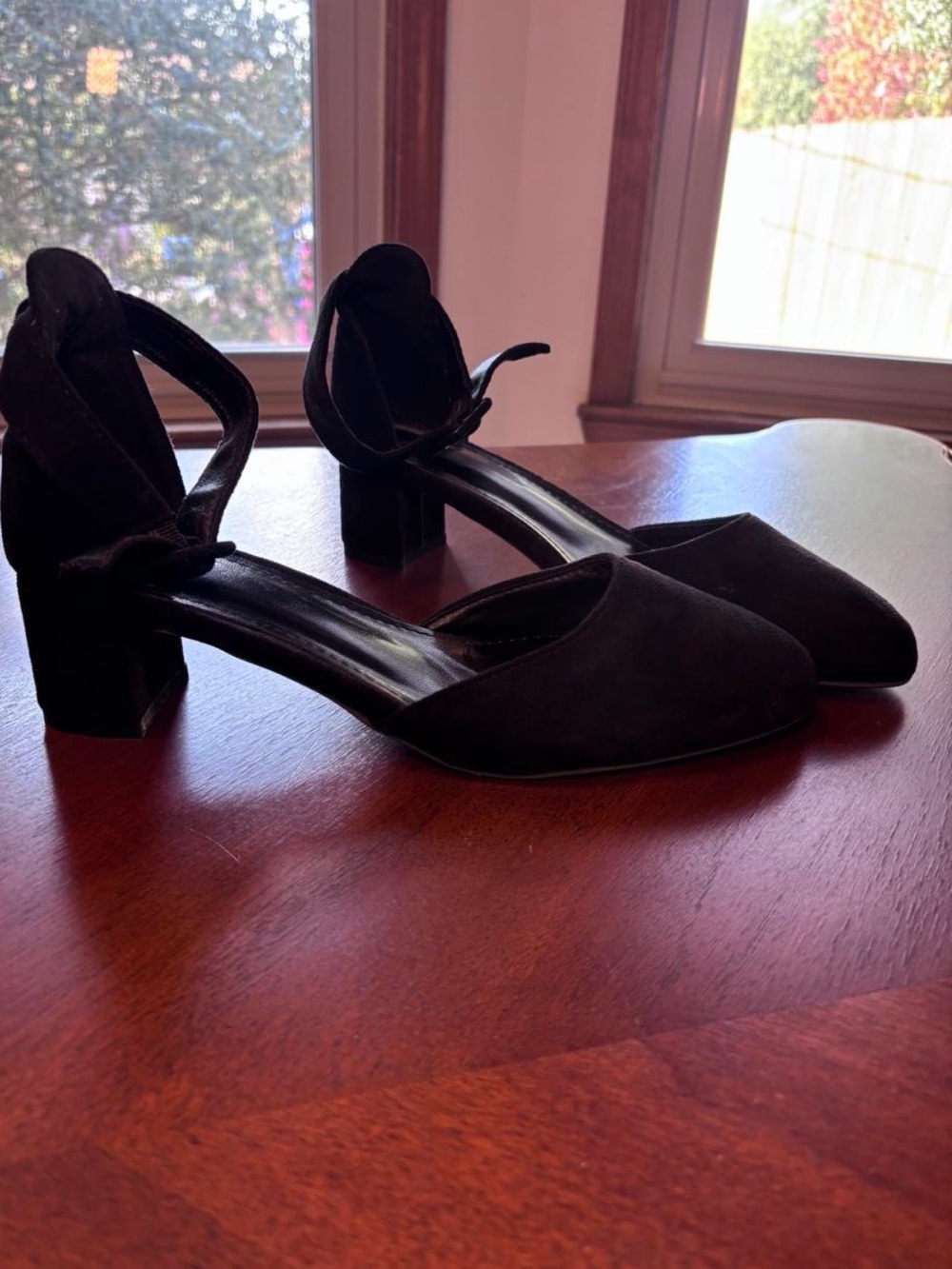 Black Suede Ankle Strap Heels
